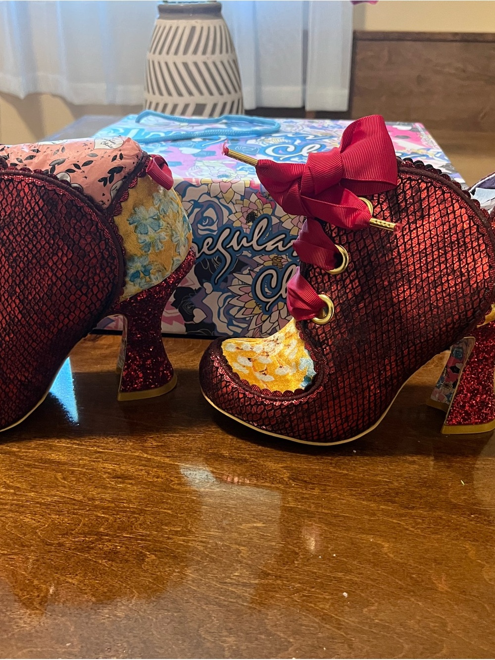Irregular Choice Red Floral Velvet Lace-Up Booties - Picture 2 of 8